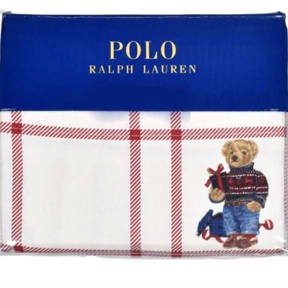 Brand new Ralph Lauren Polo bear HOLIDAY KING FLANNEL sheet set - Picture 1 of 6